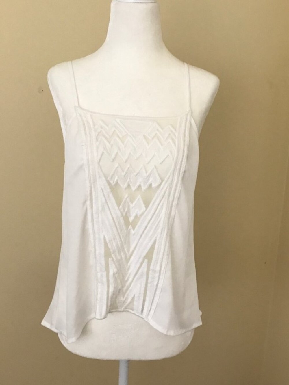White simple cami with mesh panel in center